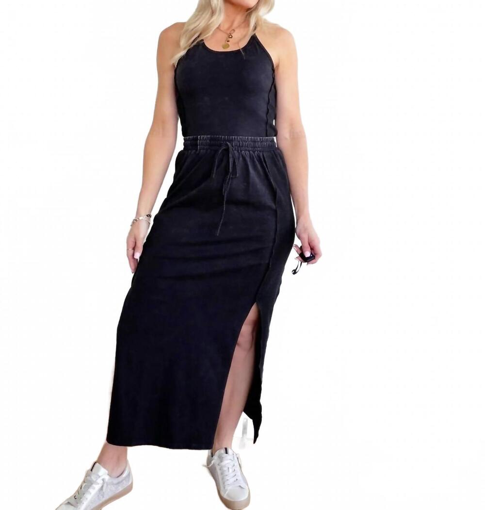 NEW EE:SOME ribbed side slit maxi skirt in ash black